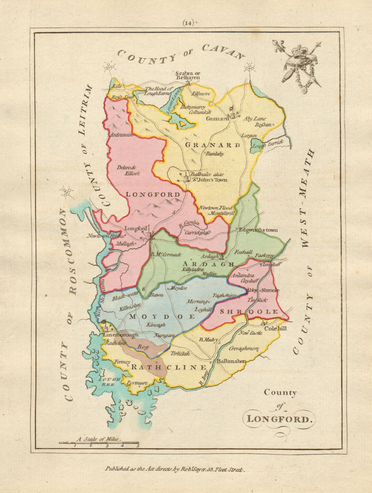 County of Longford, Leinster. Antique copperplate map by Scalé / Sayer 1788